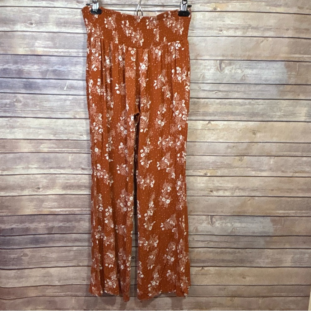 Three Dots Burnt Orange Floral Pull-On Wide Leg Lounge Pants Size Small - Picture 6 of 8